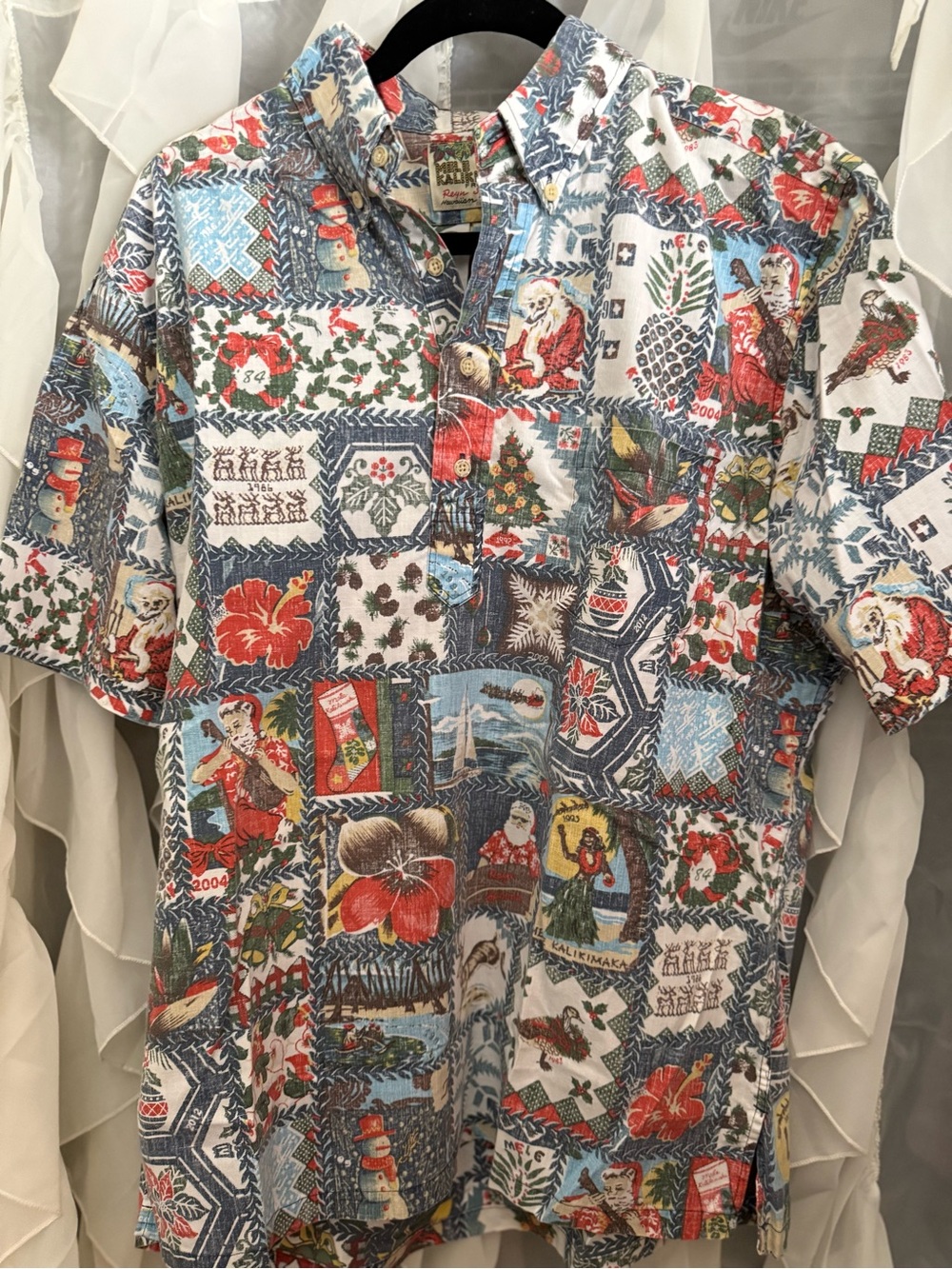reyn spooner Holiday Patchwork Polo - Blue/White/Red/Green *Christmas*